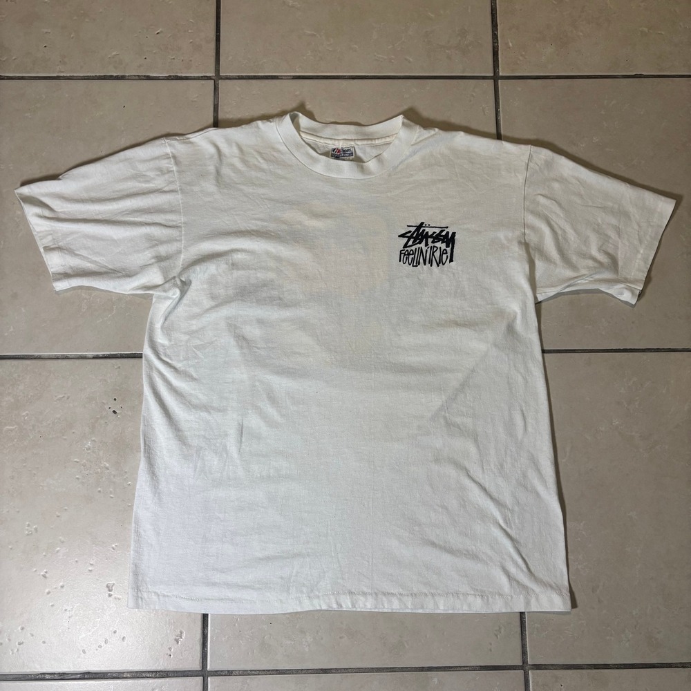 Vintage Stussy Feelin Irie White T-Shirt XL Hanes Fifty-Fifty Single Stitch 80s